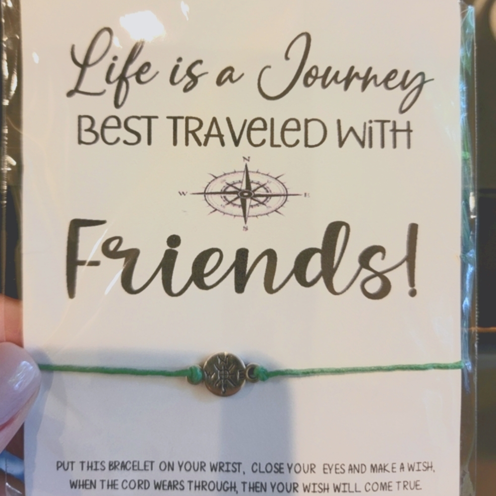 6 Green Friendship Bracelets with Compass Charm - 6 Total
